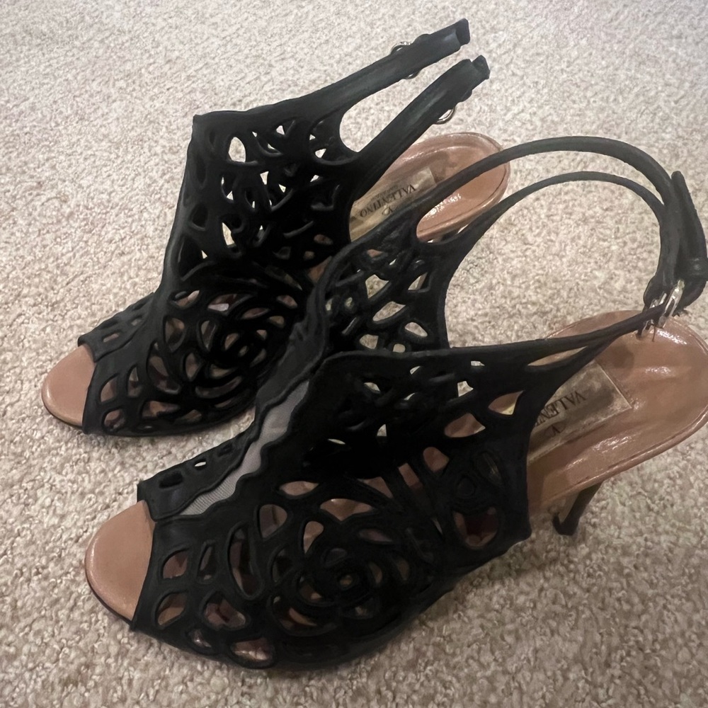 Valentino Black Cutout Slingback Heels